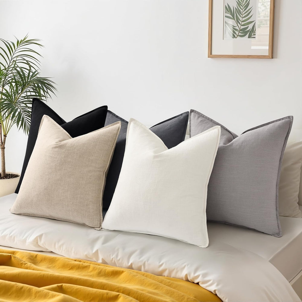 decorUhome Fall Dark Grey Linen Throw Pillow Covers 20x20 Set of 2