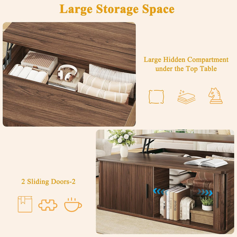 HUAHUU 30.7" Square Lift Top Coffee Table with Large Hidden Storage, Walnut