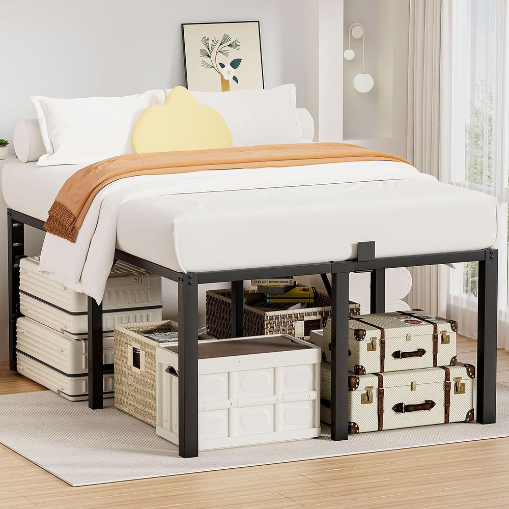 24 Inch Queen Size Tall Bed Frame, 3500 LBS Metal Platform Bed Frame, Black