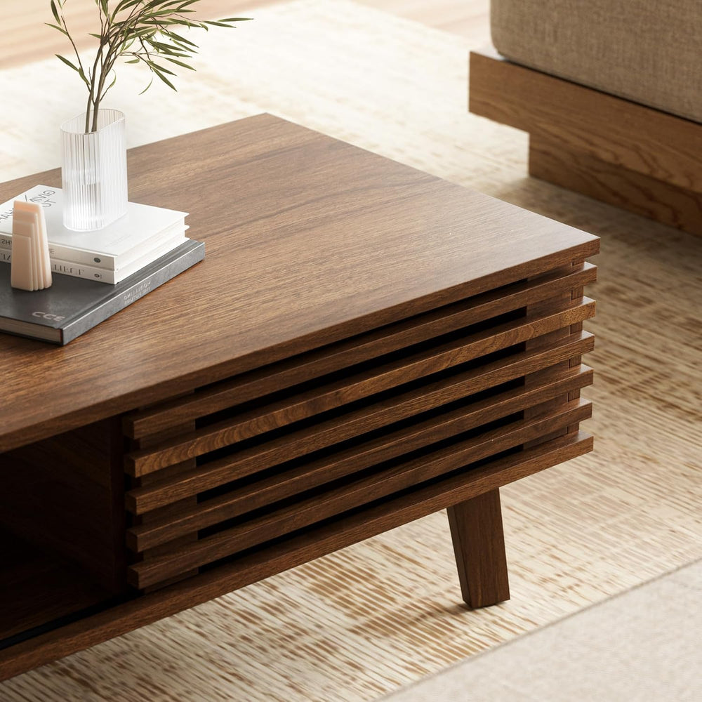 Mid Century Modern Coffee Table, Wood Coffee Table with Storage, Walnut