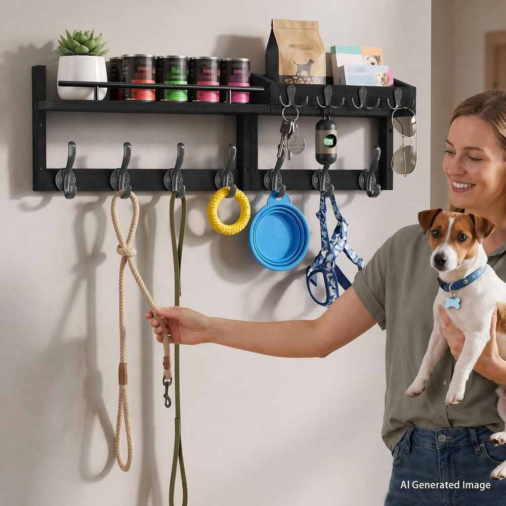 29” Coat Rack Wall Mount with Shelf, Coat and Key Hanger with Metal Hooks