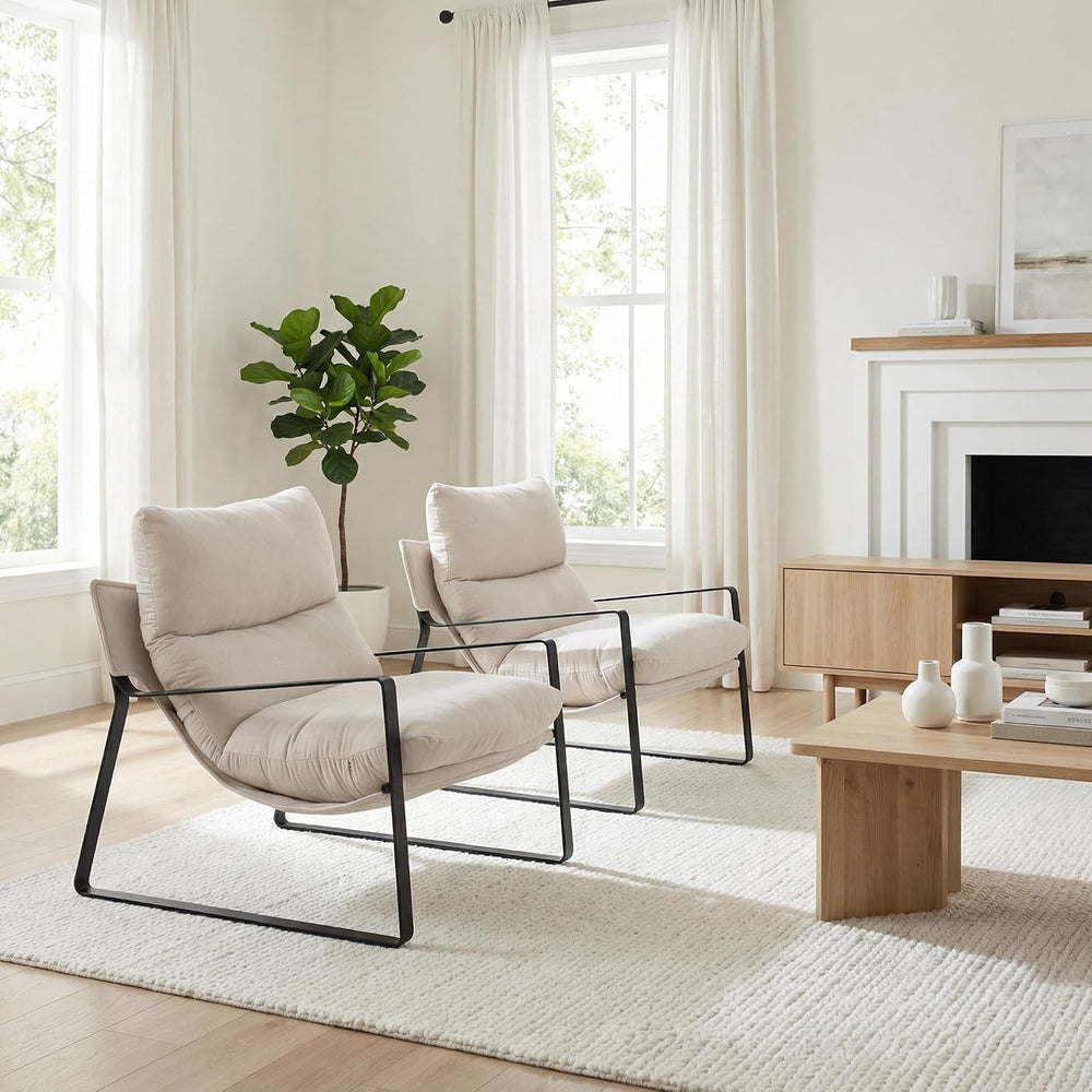 LukeAlon Set of 2 Modern Chenille Accent Armchair, White
