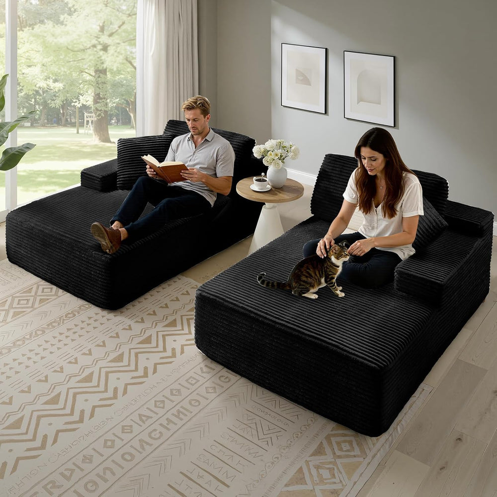 83” Oversized Double Chaise Lounge Chair Boneless Cloud Sofa Bed,Black