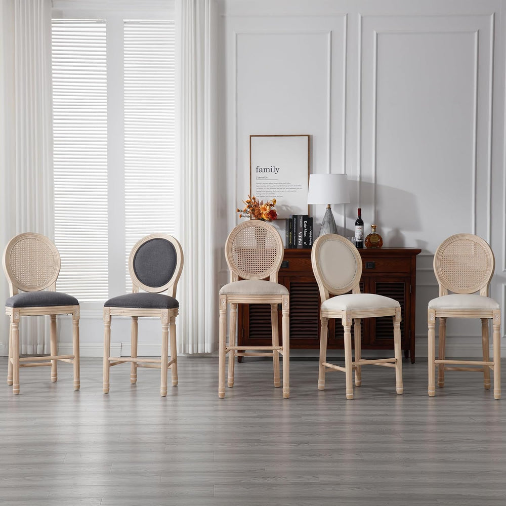 French Country Bar Stools Set of 4, 26 Inch Rattan Counter Stools