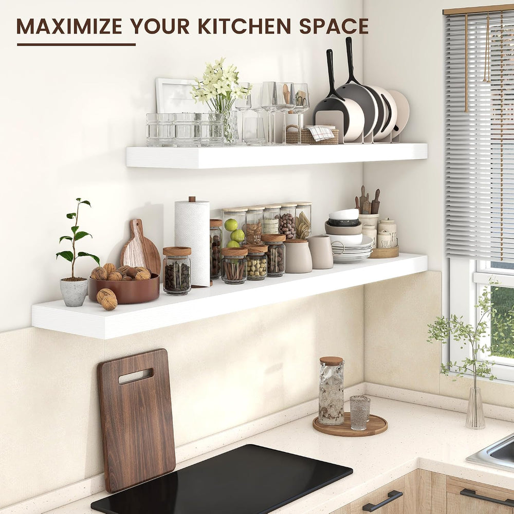 72 Inch Floating Shelves for Wall, 12"D Wood Storage Shelves, White Finish