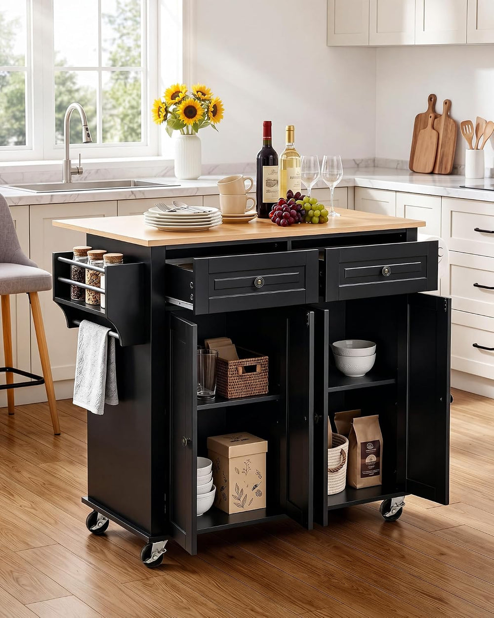 VEVOR Kitchen Island Cart with Storage, 43.58 in Wide Mobile Rolling Storage ...