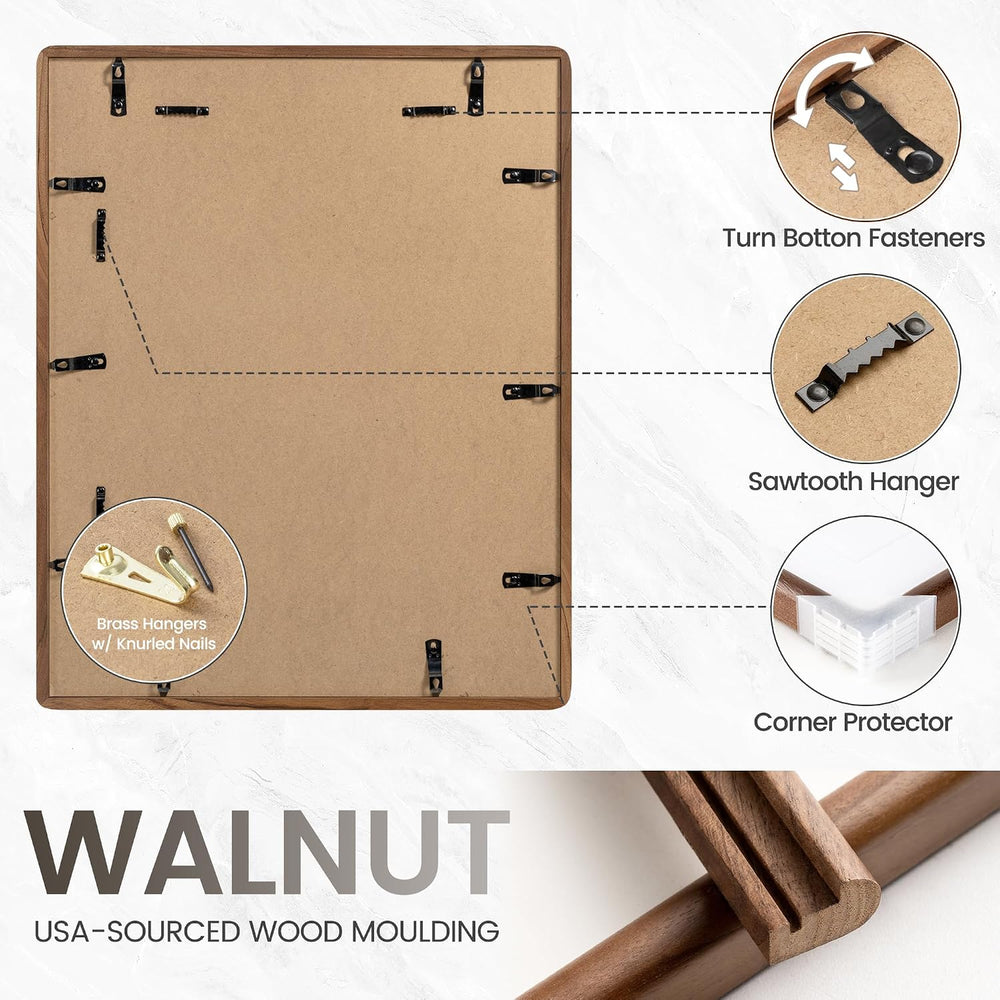 11x14 Picture Frame, Natural Solid Walnut Wood Photo Frame, Rounded Corner