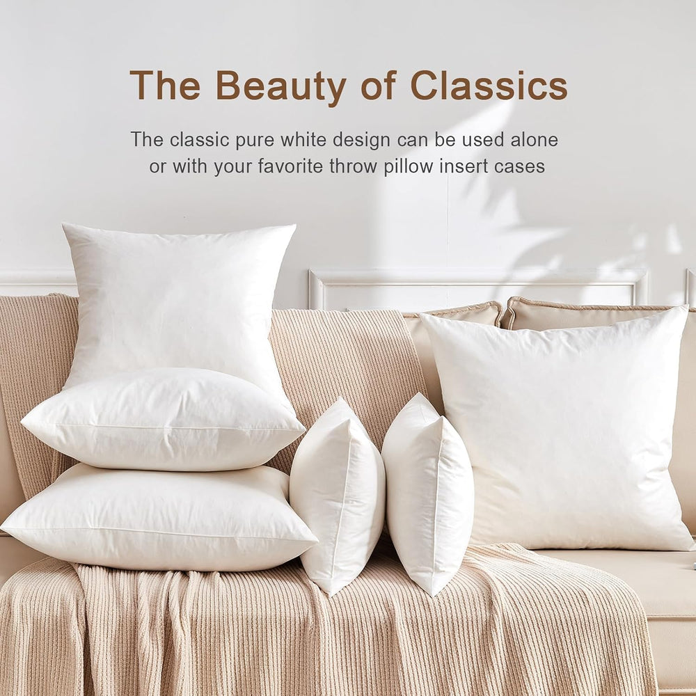 Organic Feather Down Throw Pillow Inserts 18x18 Inch Set of 2