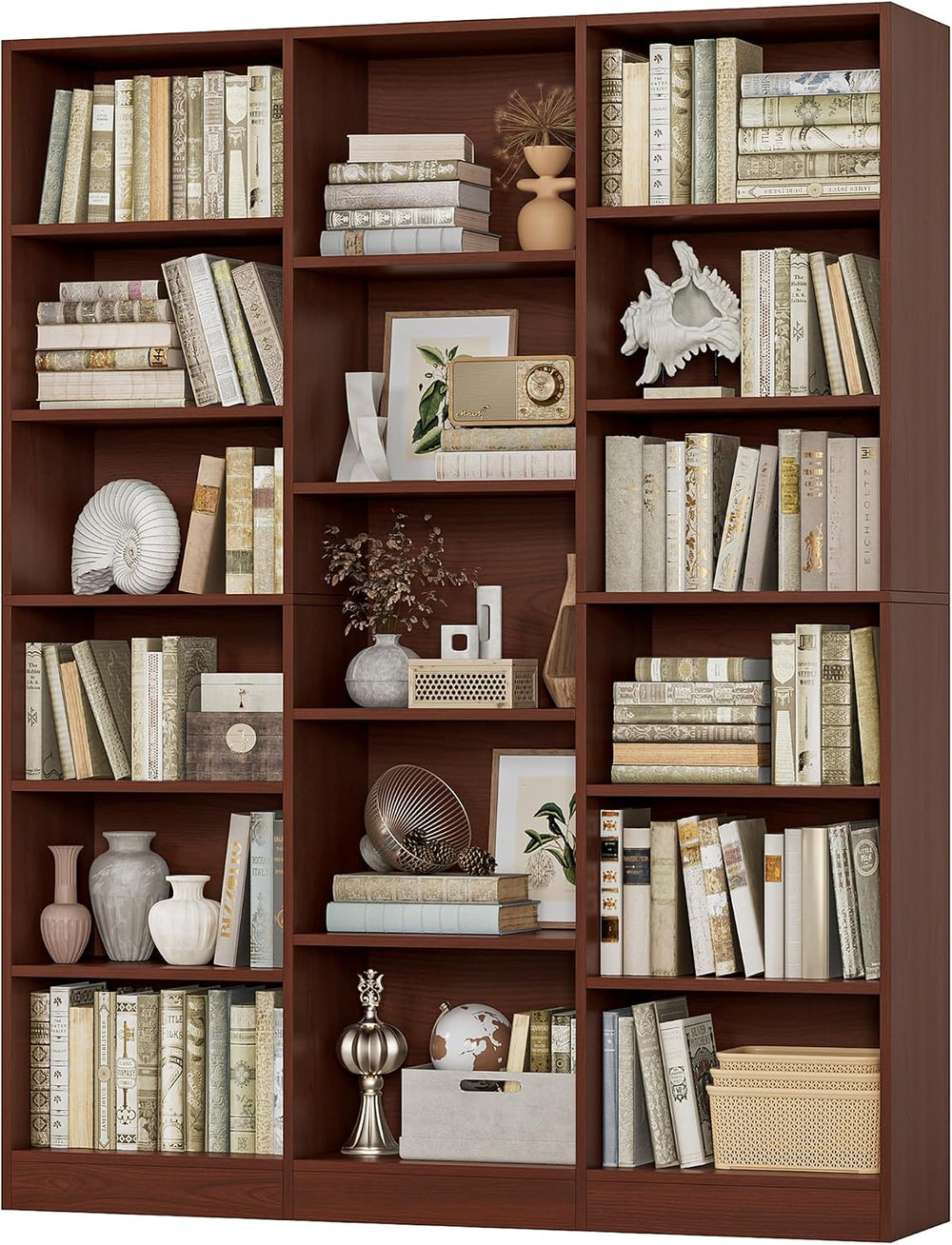 FACBOTALL Triple Wide Bookshelf, Large Bookshelf with 17 Display Shelves