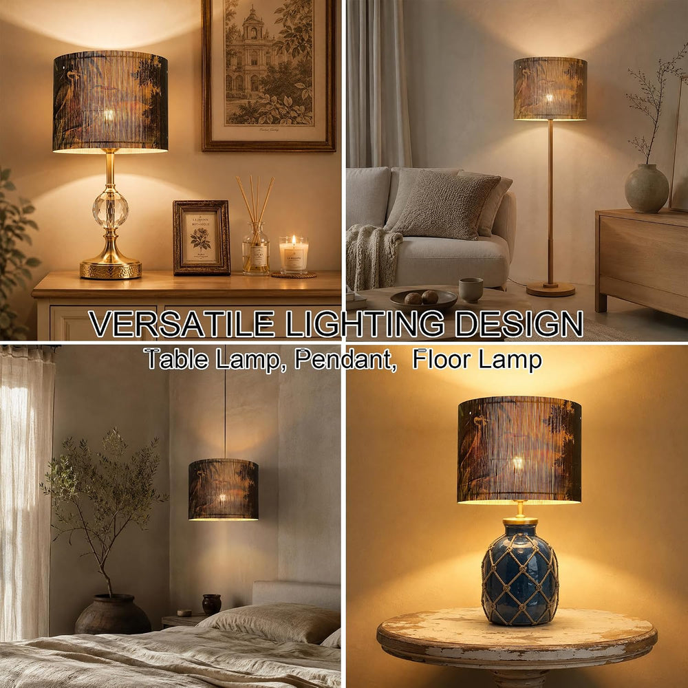 Rustic And Retro Bamboo Drum Lamp shade Tropical Colorful Animals Design