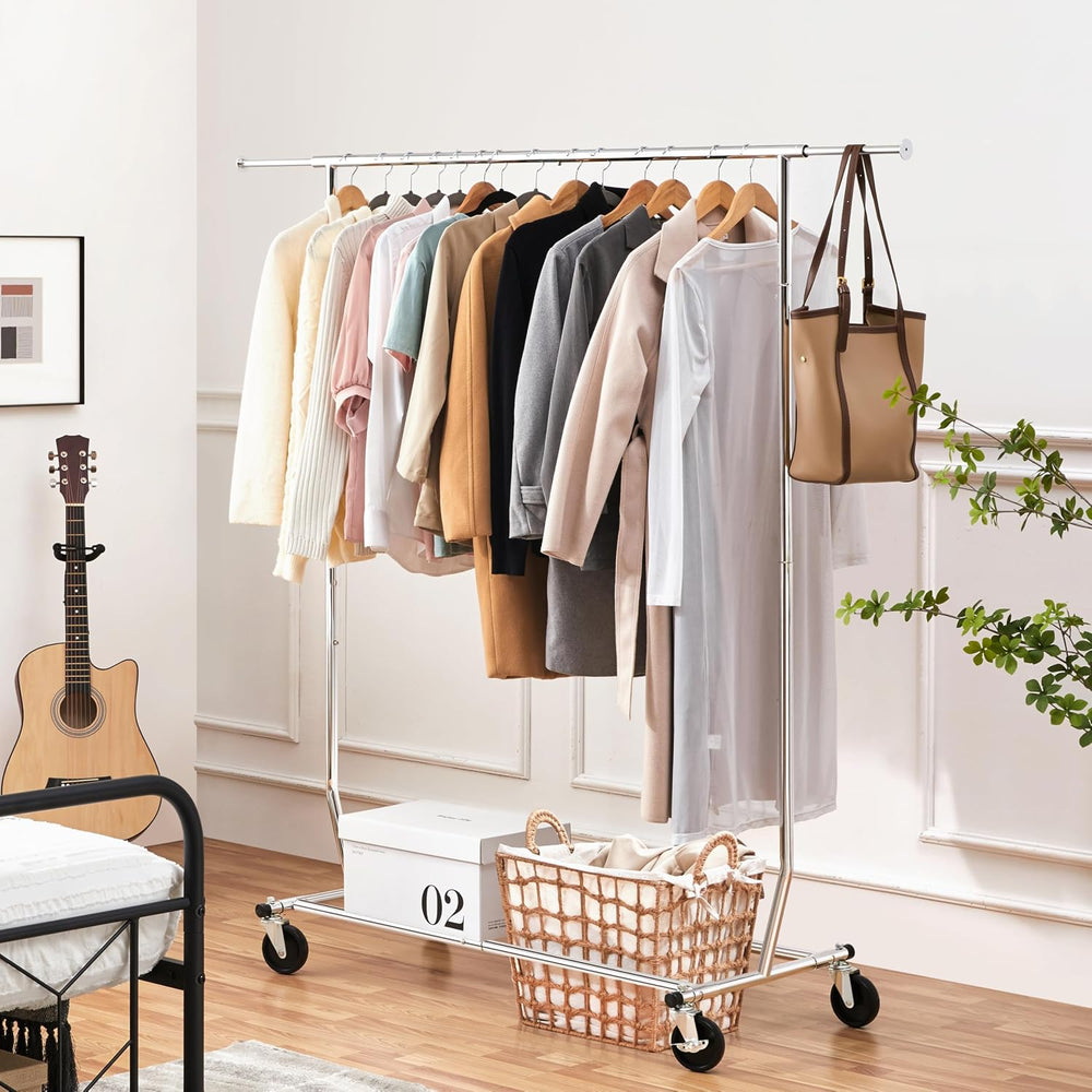 Yaheetech Heavy Duty Collapsible Rolling Clothes & Garment Rack, Chrome