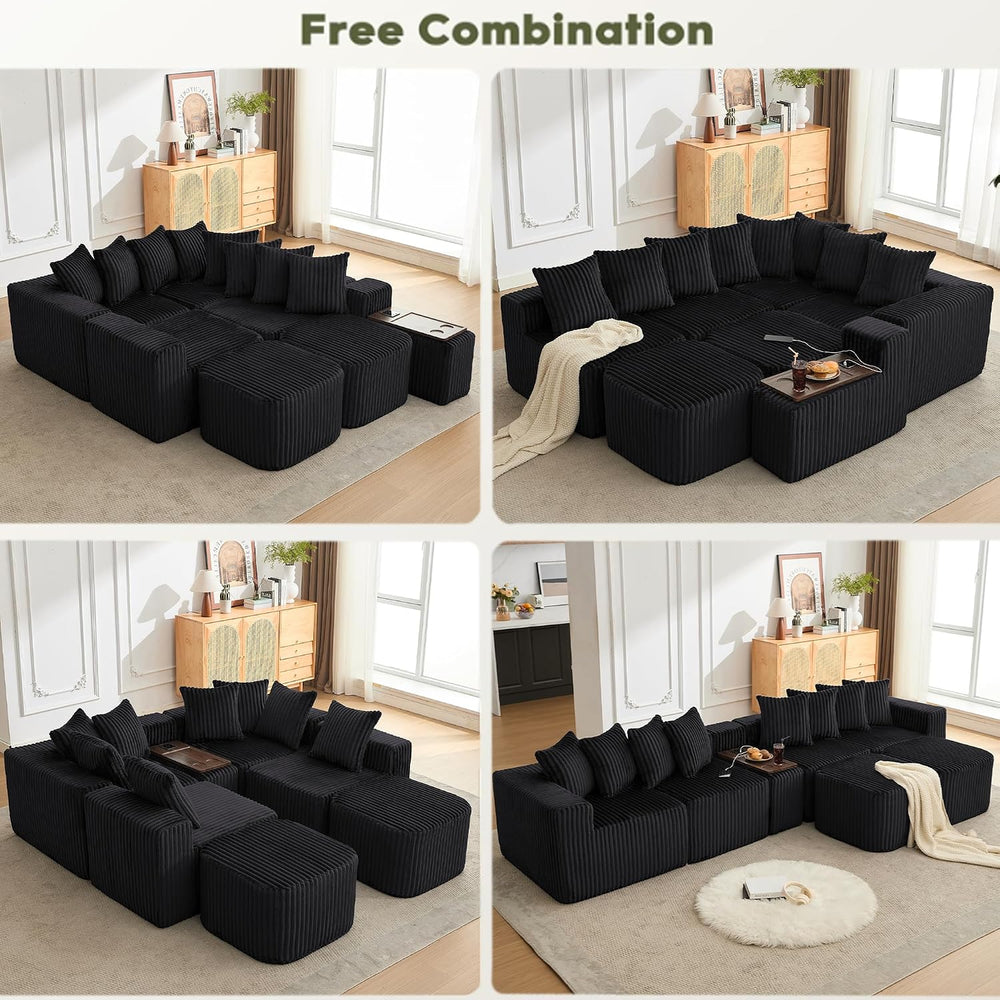 137'' U Shaped Boneless Sectional Couches with USB & Wireless Cha...