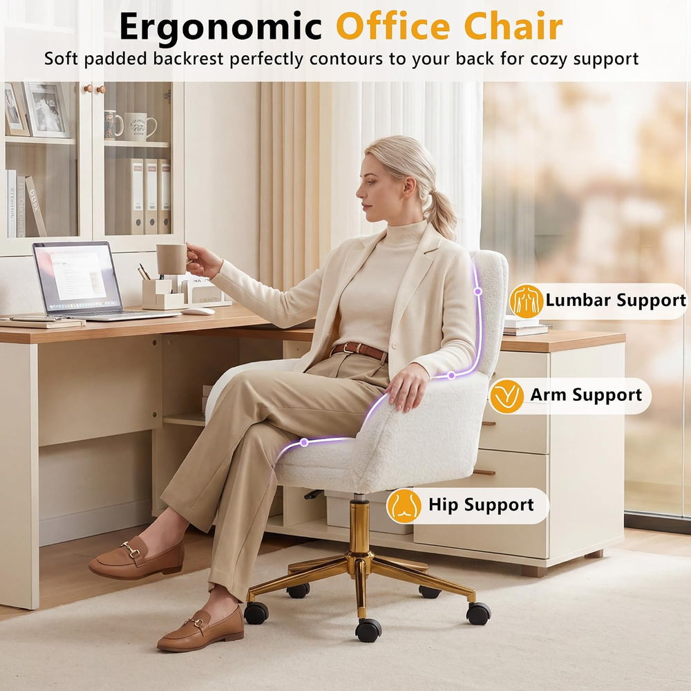 FOXHUNTER Vanity Chair with Wheels 360°Swivel Office Chair Teddy, White