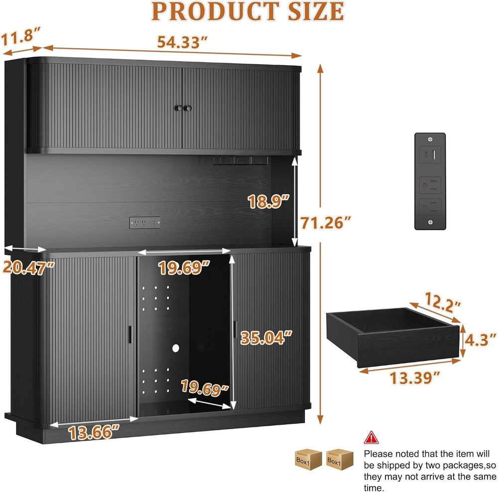 Godchoices 70.8" Tall Fluted Coffee Bar Cabinet with Mini Fridge Space, ...