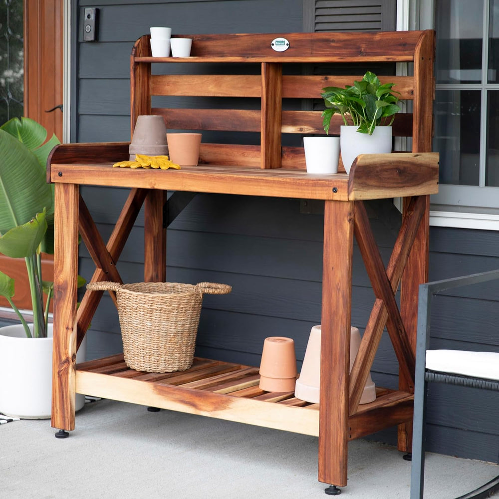 Backyard Discovery 47" Acacia Wood Garden Potting Bench & Serving Ba...
