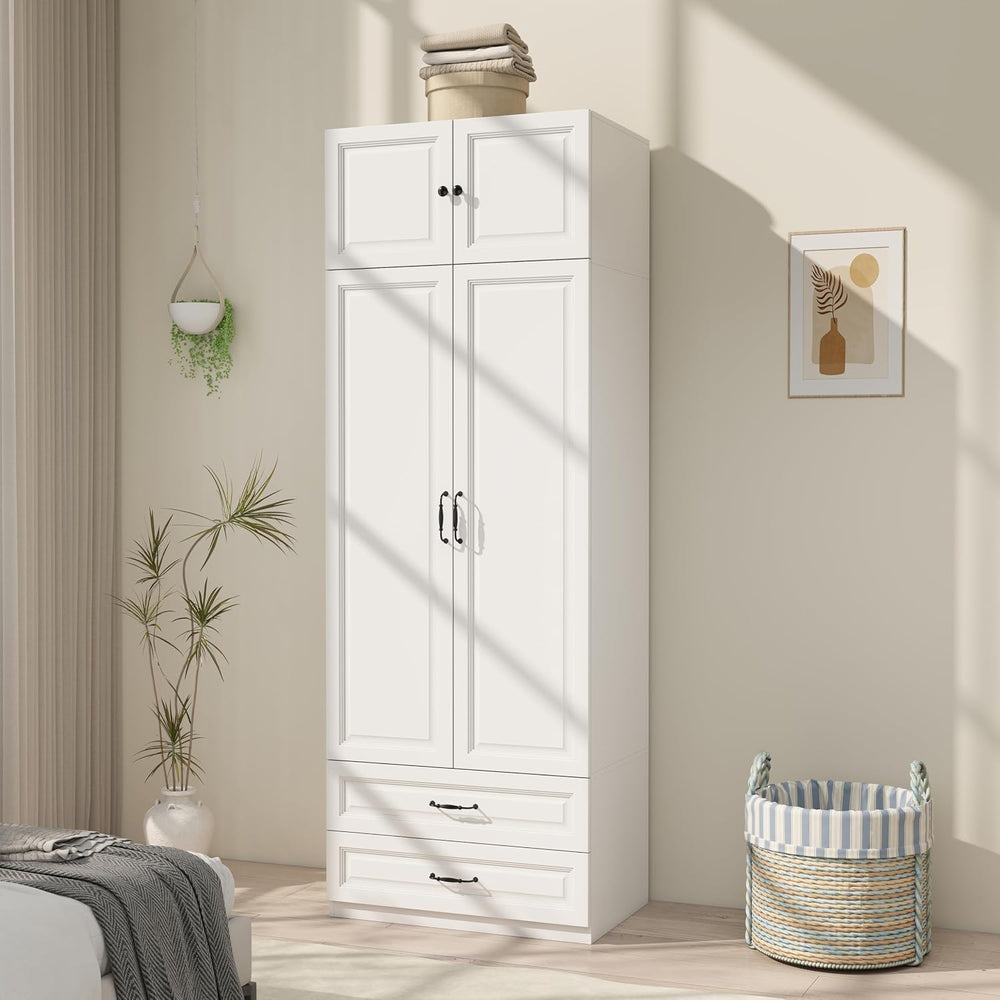 White Armoire Wardrobe Closet with 2 Drawers: 89" H x 31.5" W