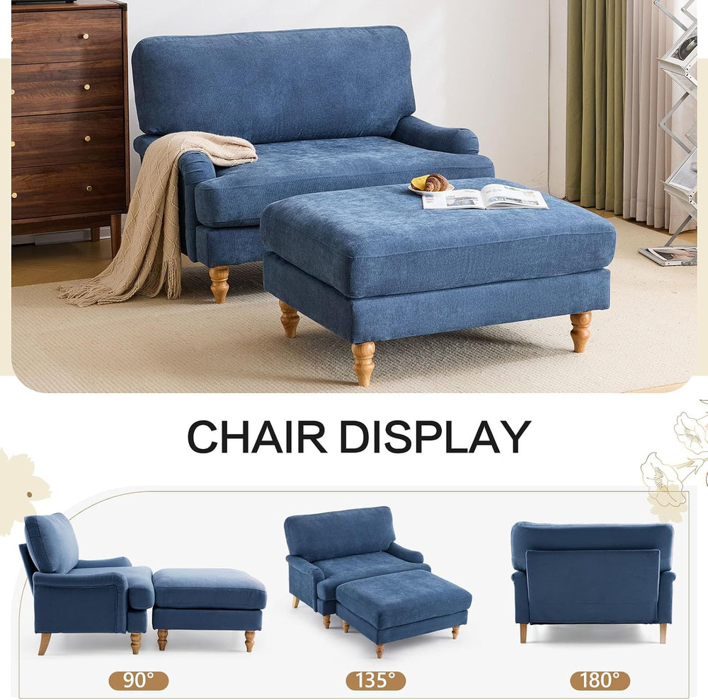 Bezseller 46" W Oversized Chair Indoor with Ottoman (Blue)