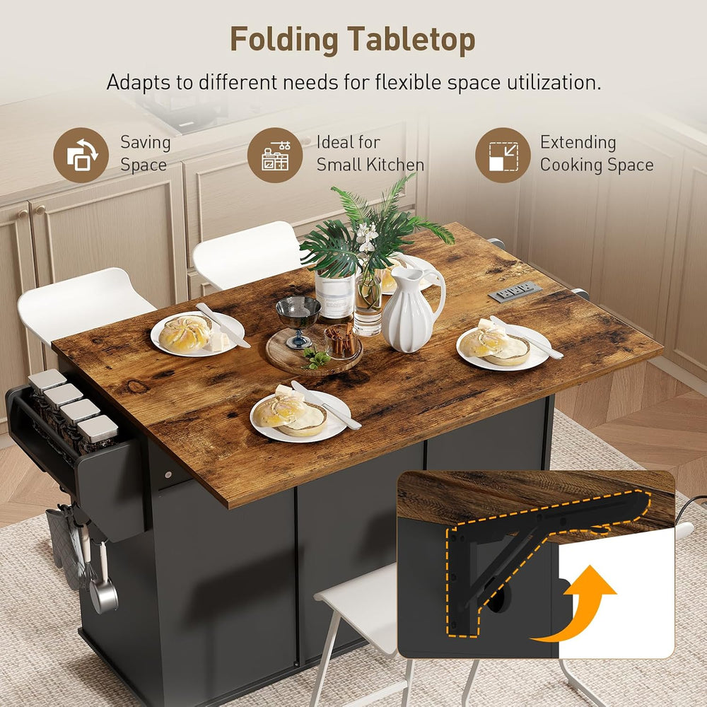 RALGEND Kitchen Island with Power Outlets & Drop Leaf, Kitchen Cart with ...