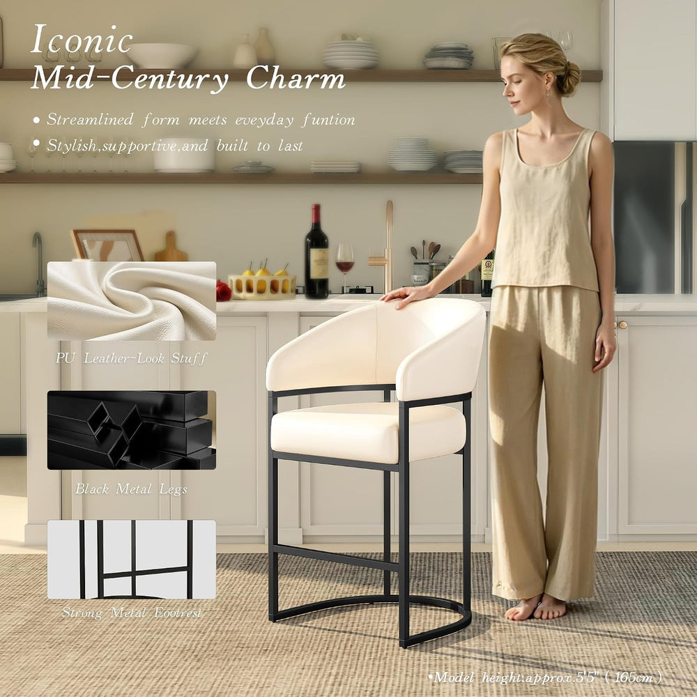 Modern Counter Height Bar Stools,Bar Stools Set of 3,PU Leather Upholstered B...