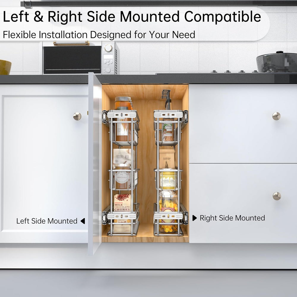 JOWBOOW Side Mount 3-Tier Pull Out Spice Rack, 4" W, Frameless Cabinet ONLY