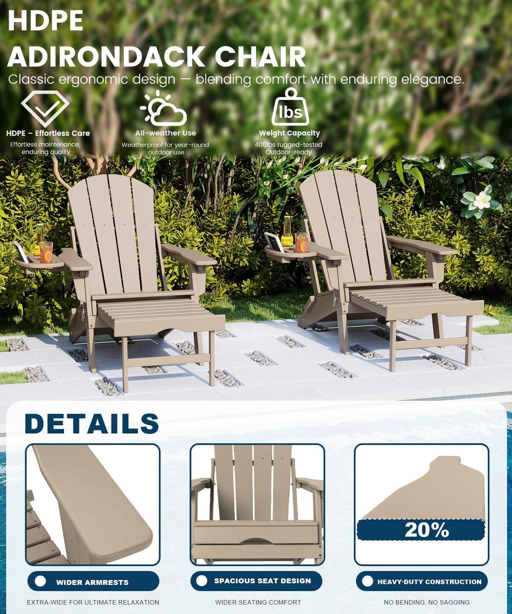 FOOWIN Folding Adjustable Adirondack Chair with Ottoman Set of 2