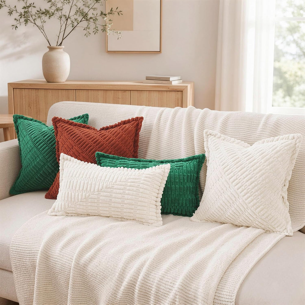 decorUhome Cream White Corduroy Fall Throw Pillow Covers 26x26 Set of 2