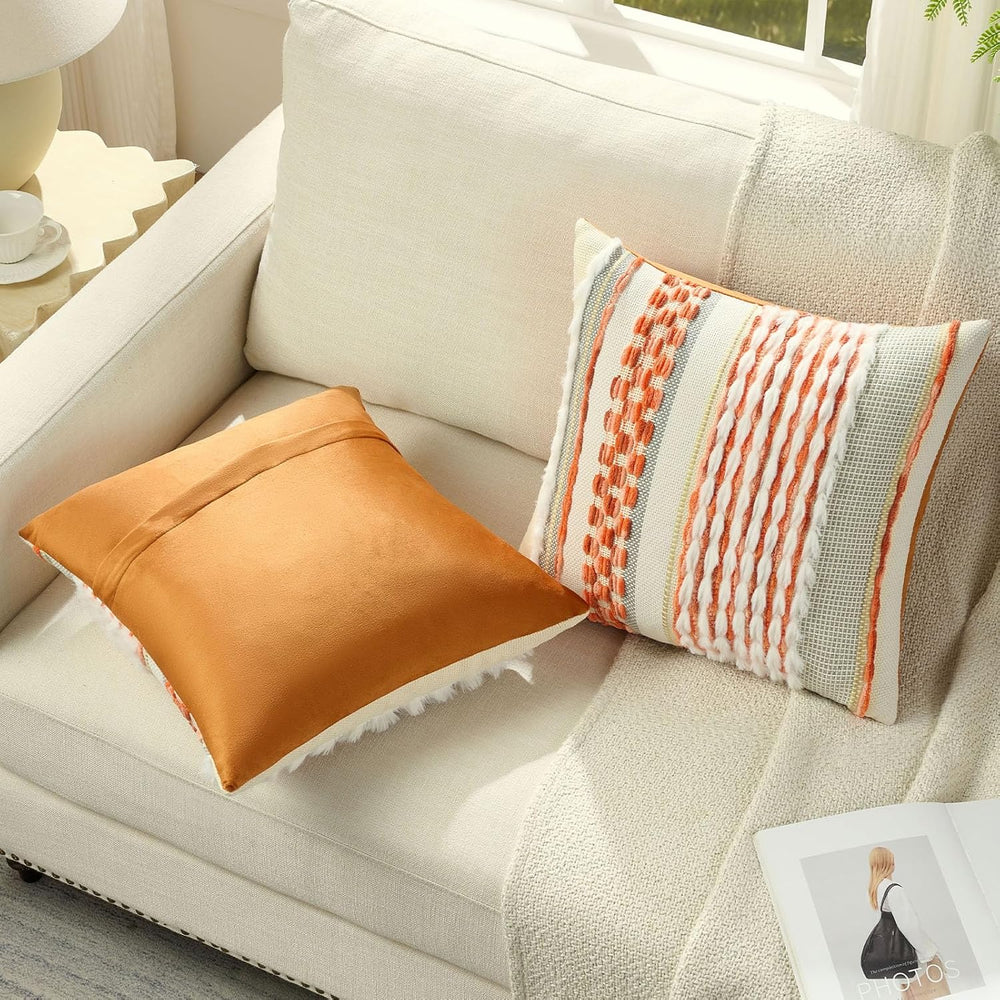FUTEI 2 Pack Tufted Throw Pillow Covers Covers 18x18 Inch,Orange