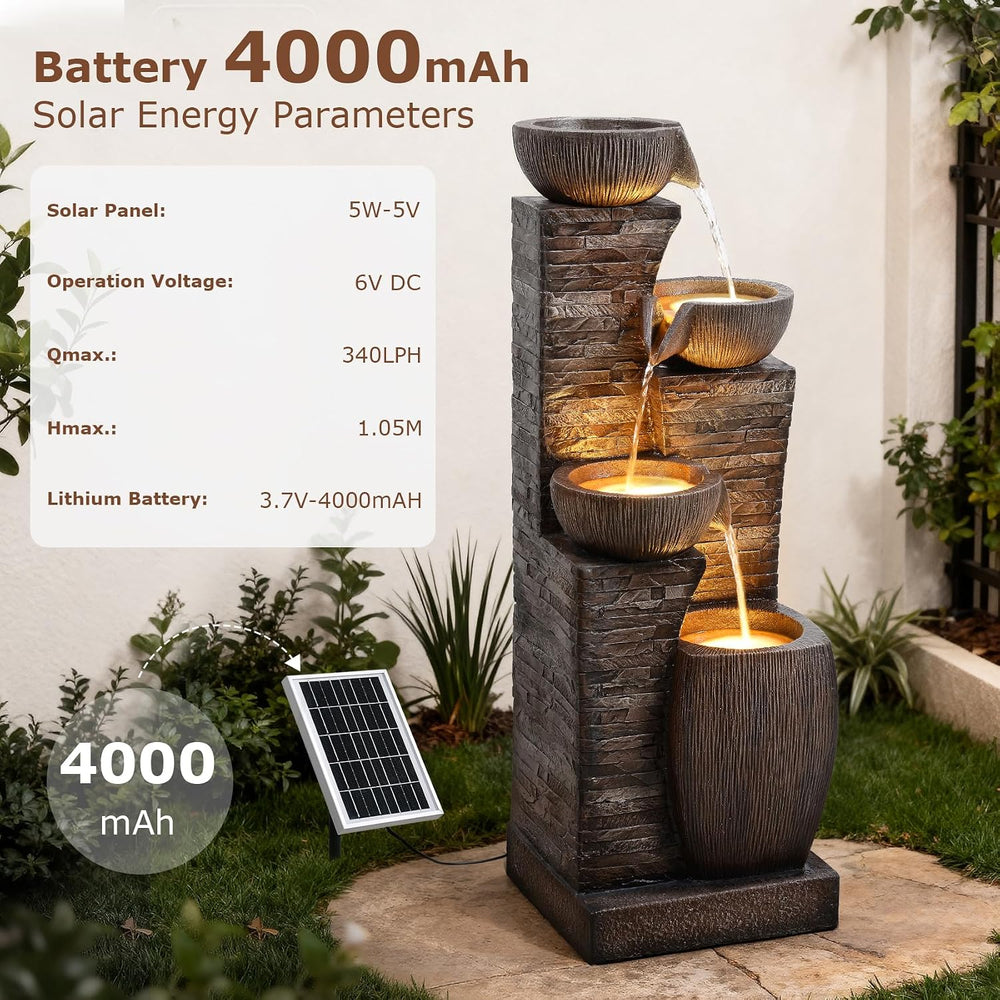 38.2" Tall Solar Powered Water Fountain for Outdoor