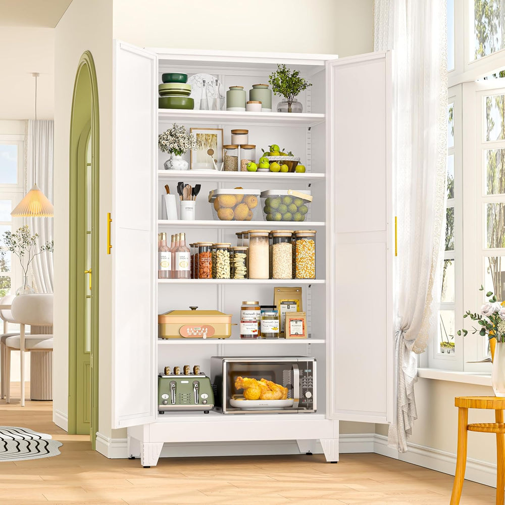 GAIOUS 75.2" Tall Metal Storage Cabinet, Kitchen Pantry Cabinet White