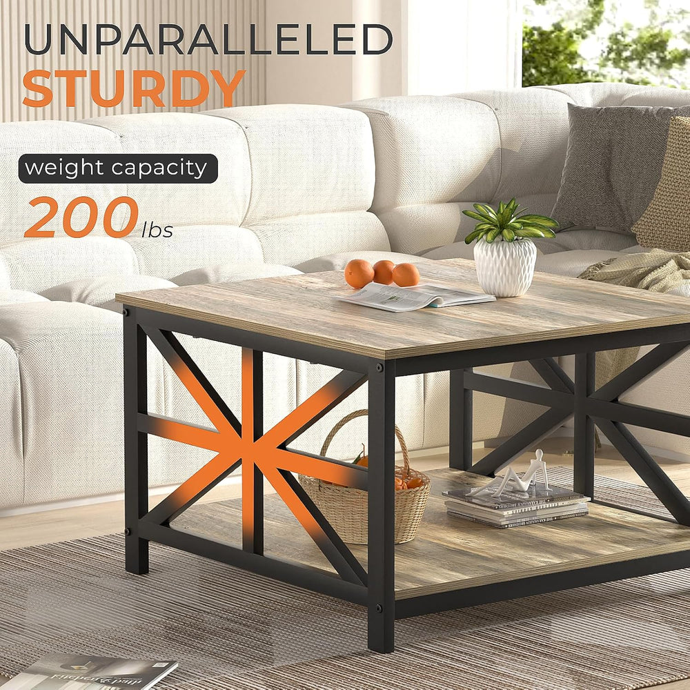 GreenForest 27.55 Inch Square Coffee Table with 2 Tier Storage