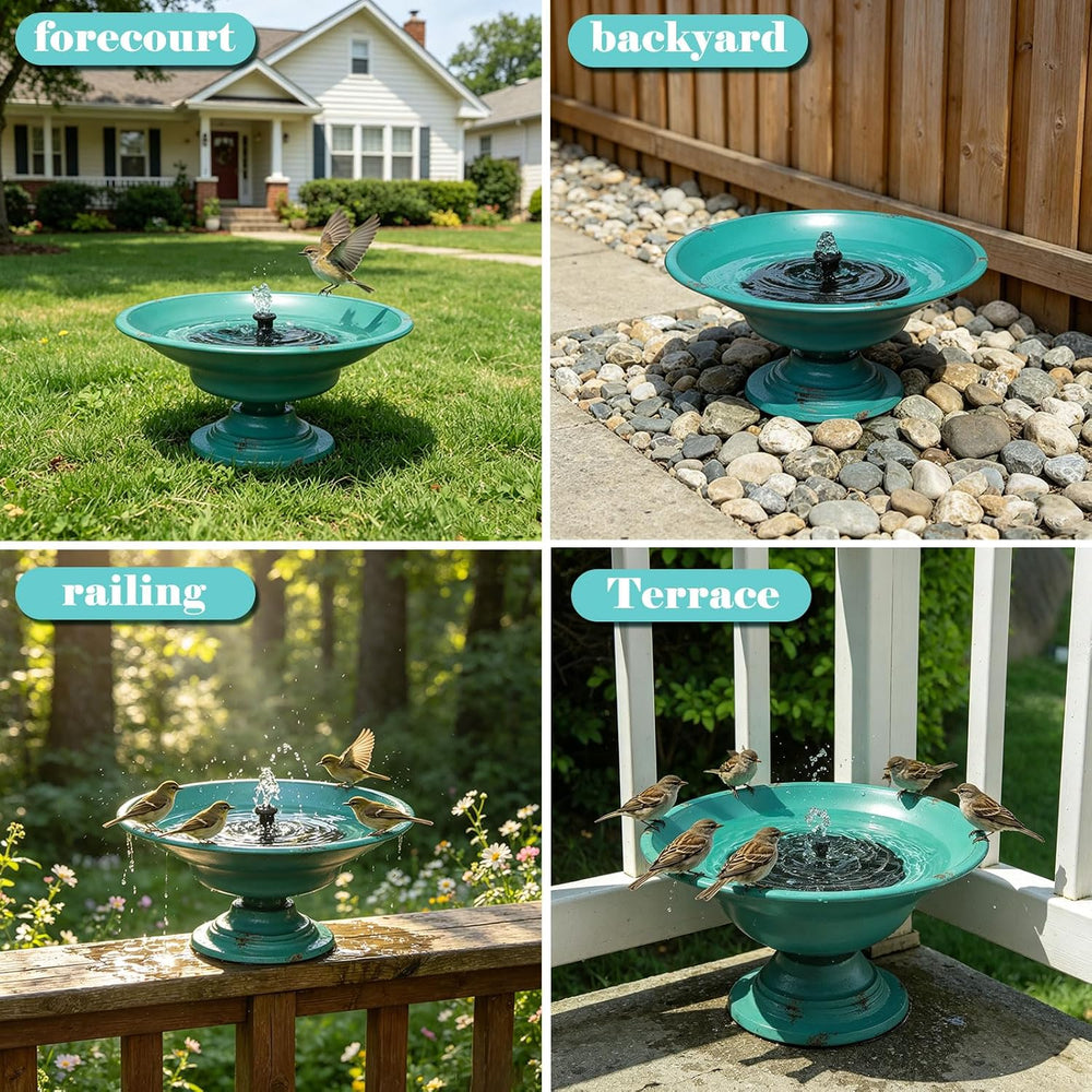 Solar Bird Bath Fountains, Bird Bath for Outside with cast Iron Base