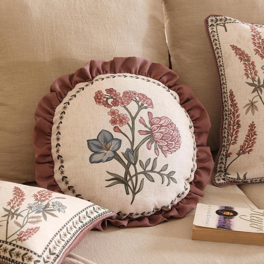 ISAENNE Designer Vintage Round Throw Pillow Cover,Set of 2,Diameter 16"