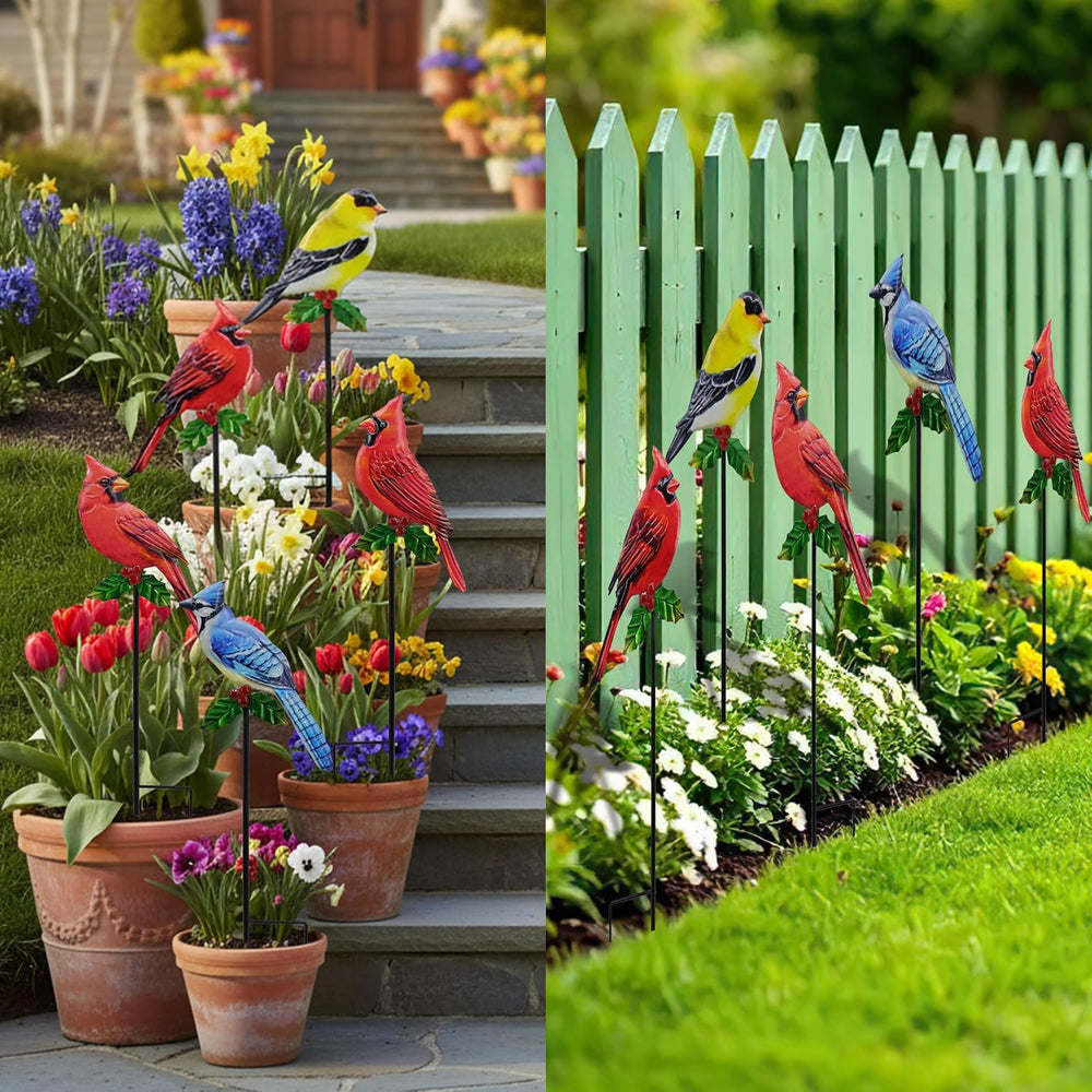 5 Pack Metal Bird Garden Stakes 20in Rustproof Yard Art Outdoor Decor
