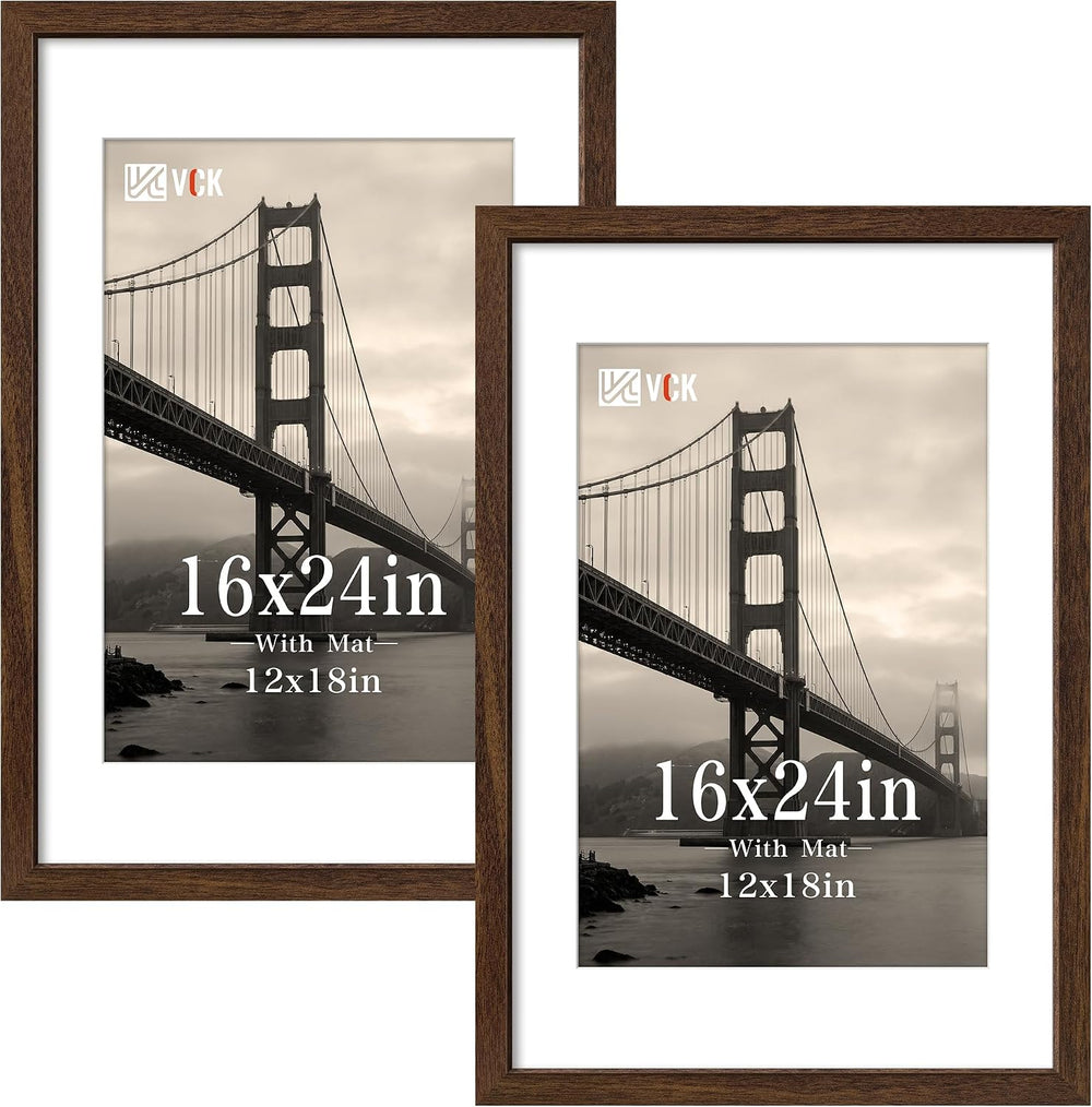 VCK 16x24 Frame, Brown Wood with 12x18 Mat, 2 Pack, Wall Hanging