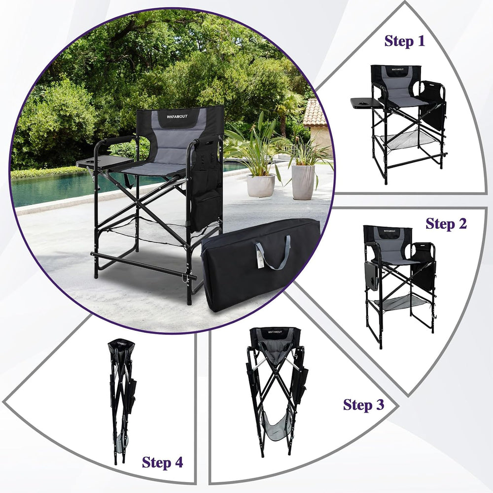 Tall Folding Directors Chair with Side Table 30.71" Seat Height Foldable...