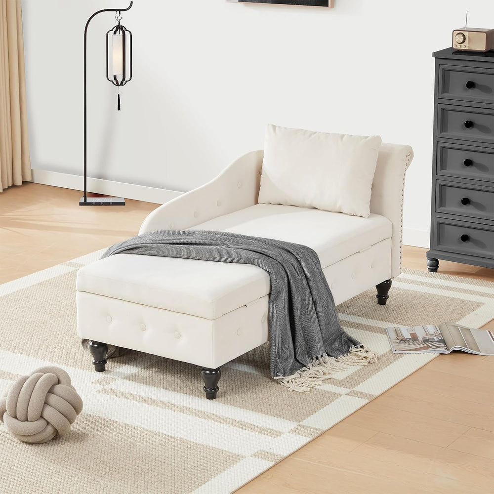 Iroomy Left Chaise Lounge Indoor with Storage,Beige