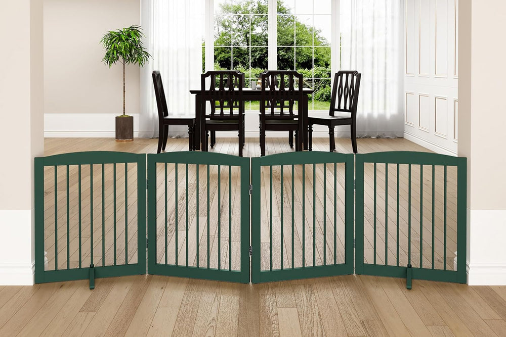 PUPETPO Freestanding Pet Gate for Dogs, Foldable Wooden Dog Gate for House, I...