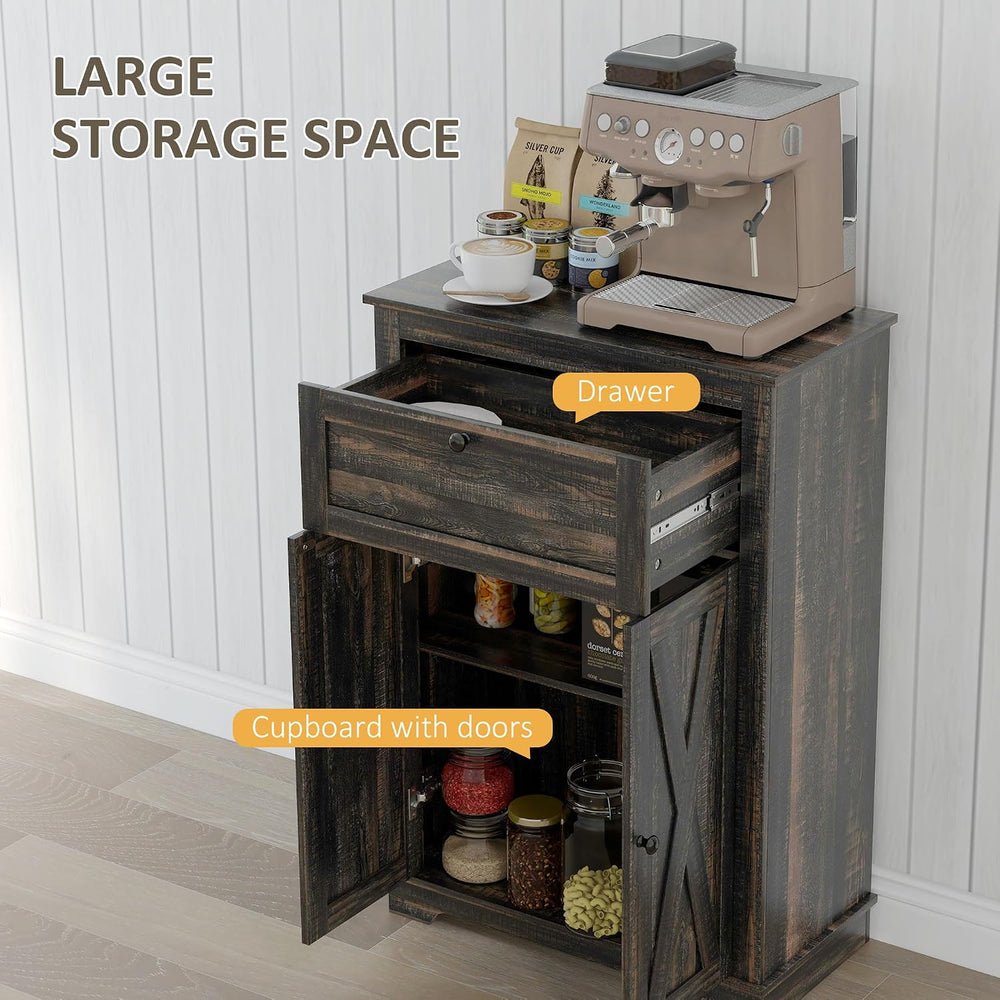HOMCOM Farmhouse Barn Door Accent Cabinet with Double Doors Dark Brown