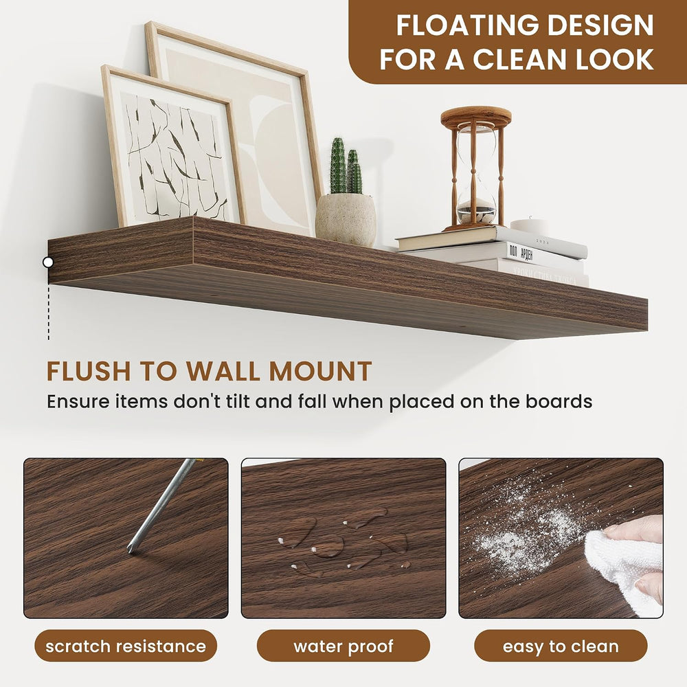 Floating Shelves for Wall, Wall Mounted Wood Shelves, Walnut, Set of 2, 30”