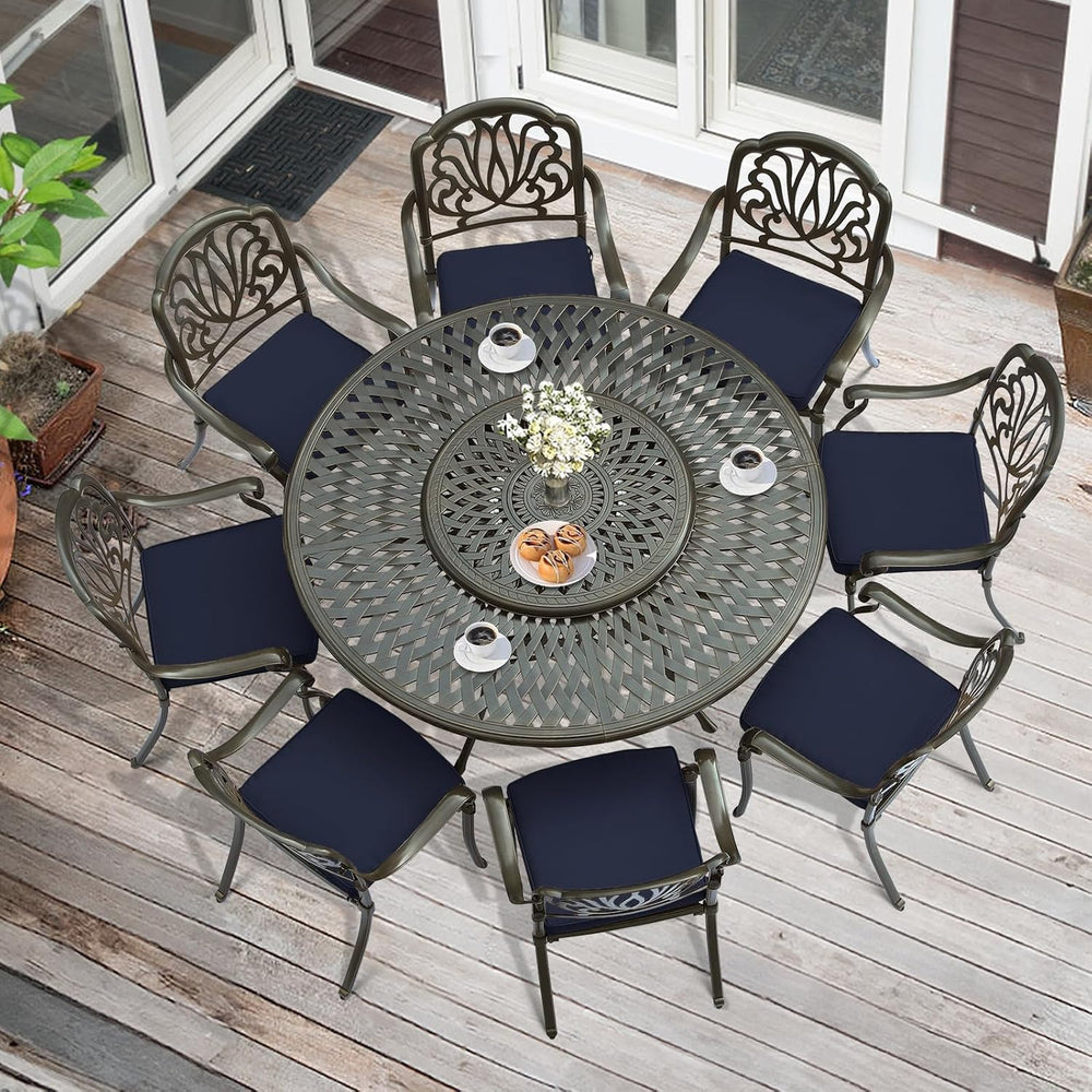 MEETWARM 9-Piece Outdoor Patio Table and Chairs Set, All Weather Cast Aluminu...