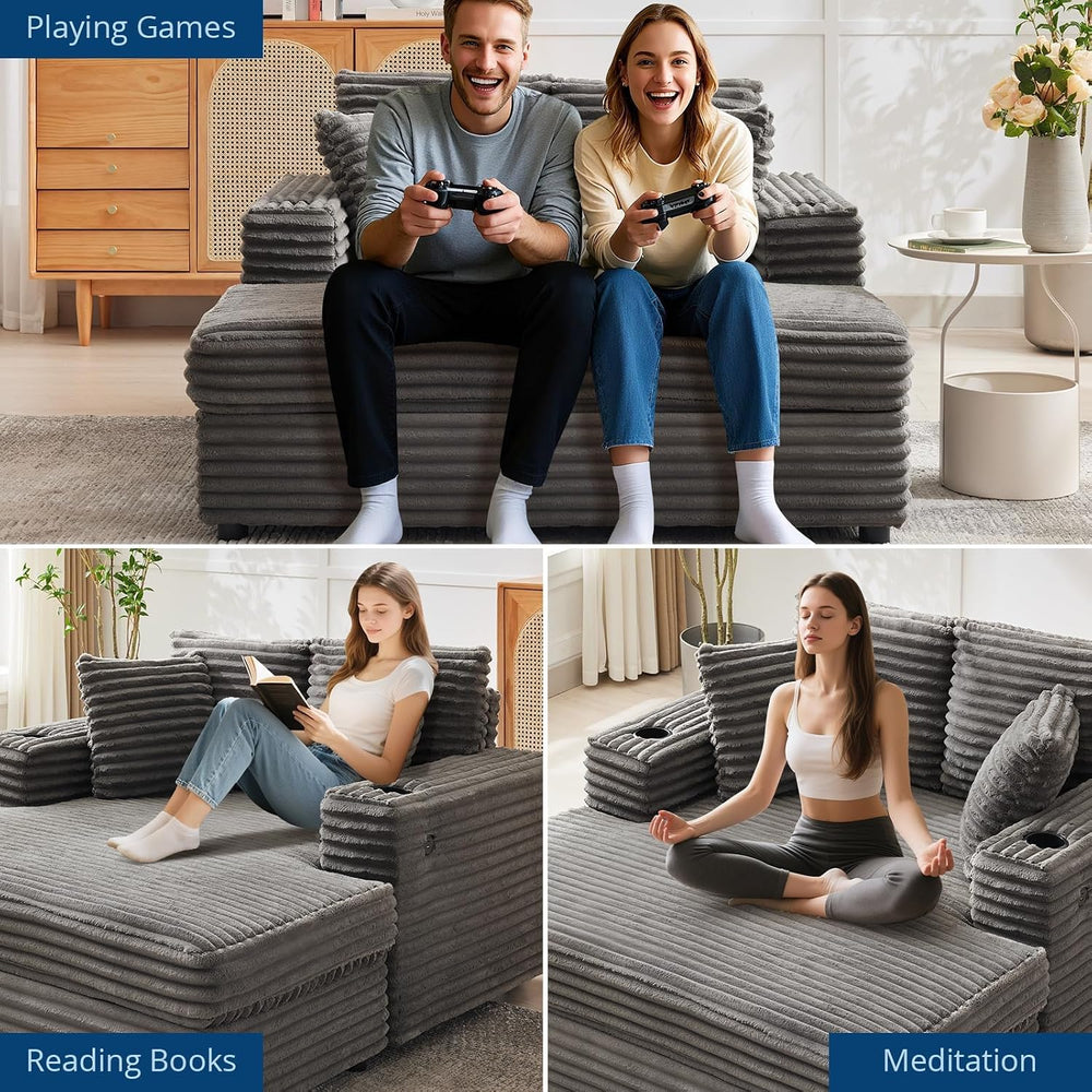 IDEALHOUSE 60" Oversized Chaise Lounge Chair Indoor, Comfy Corduroy Loun...