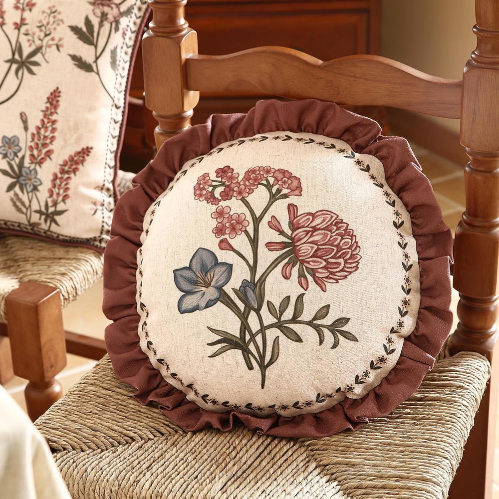 ISAENNE Designer Vintage Round Throw Pillow Cover,Set of 2,Diameter 16"
