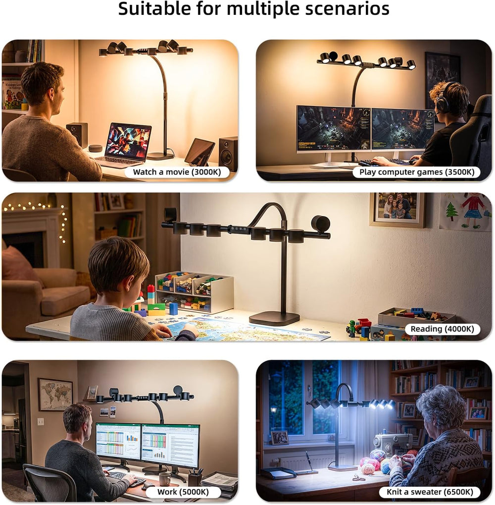 Omorepa 8 Light Sources Gooseneck Tree Desk Lamp with Base, 24W Eye-Care Brig...