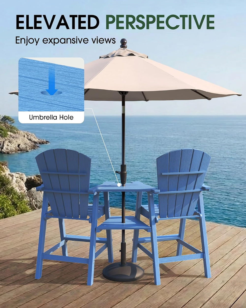 Tall Adirondack Chairs Set of 2 with Double Removable Trays, Blue