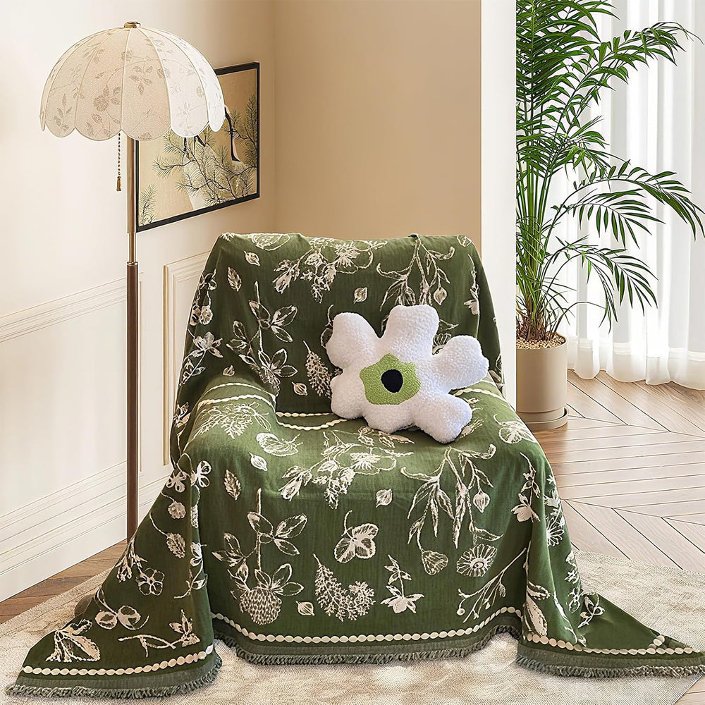 DREAMINGO Green Floral Armchair Cover Farmhouse Botanical Jacquard Recliner C...