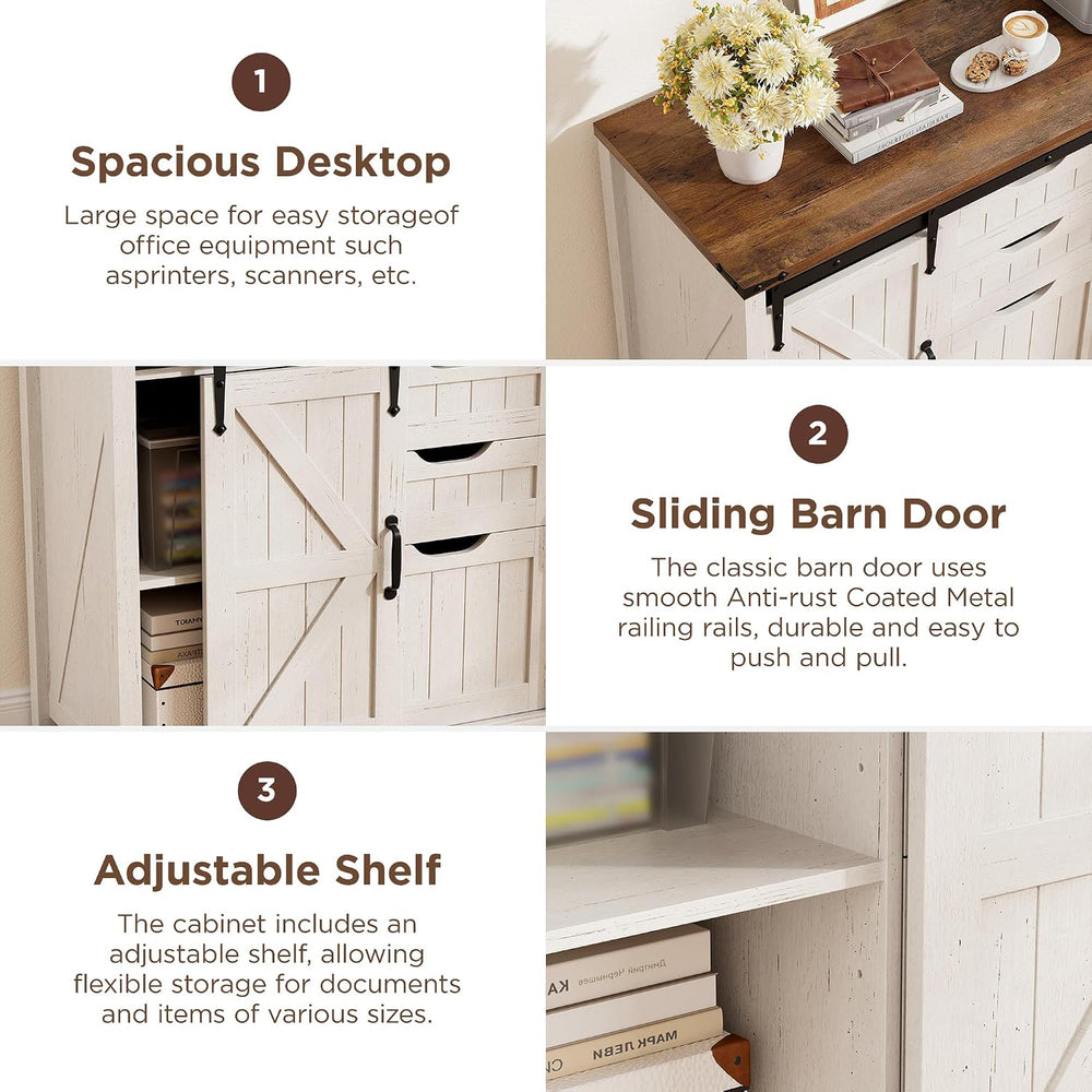 Halitaa 43.31” Farmhouse File Cabinet with Sliding Barn Door, Off White