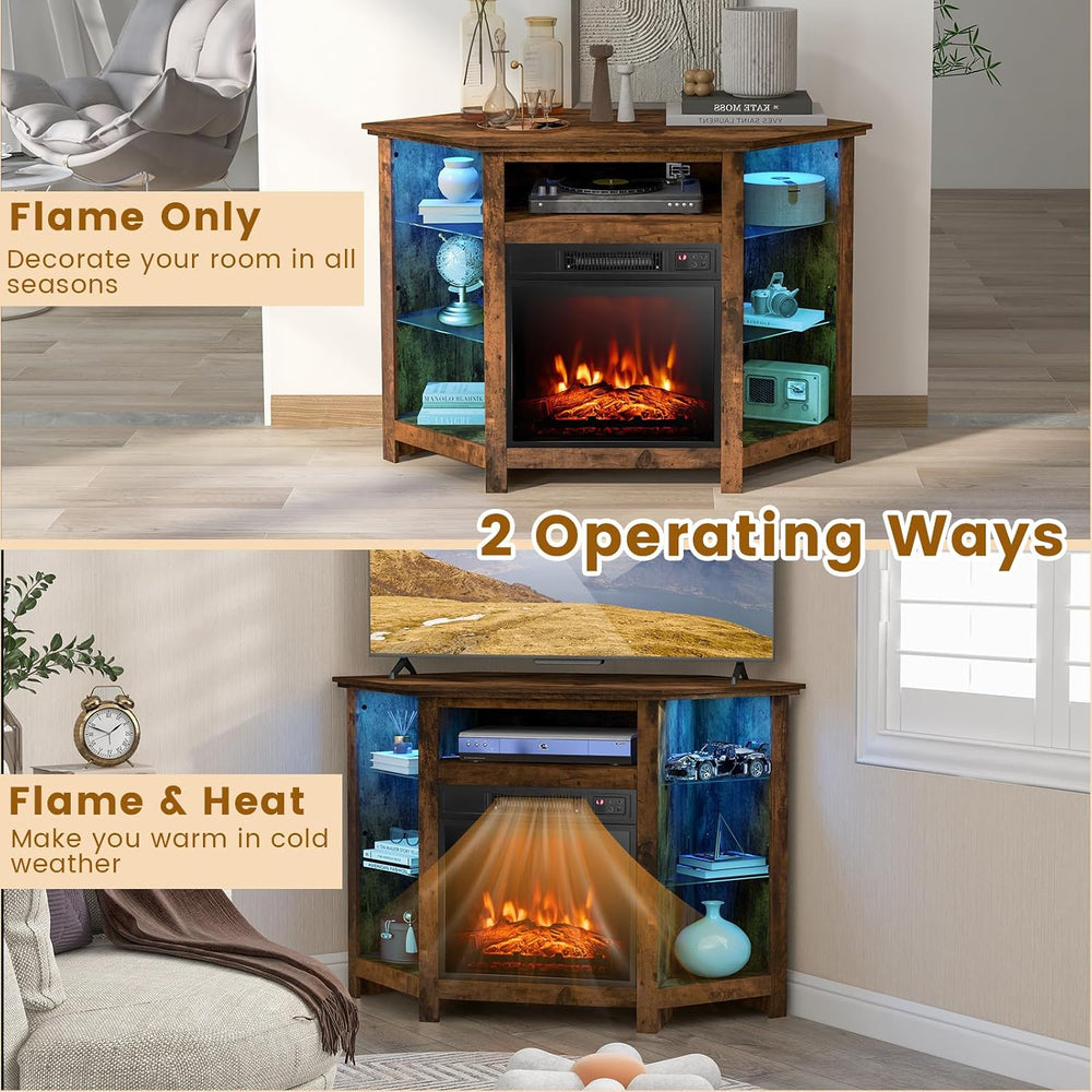 RELAX4LIFE Corner Fireplace TV Stand - Electric Fireplace Entertainment Cente...