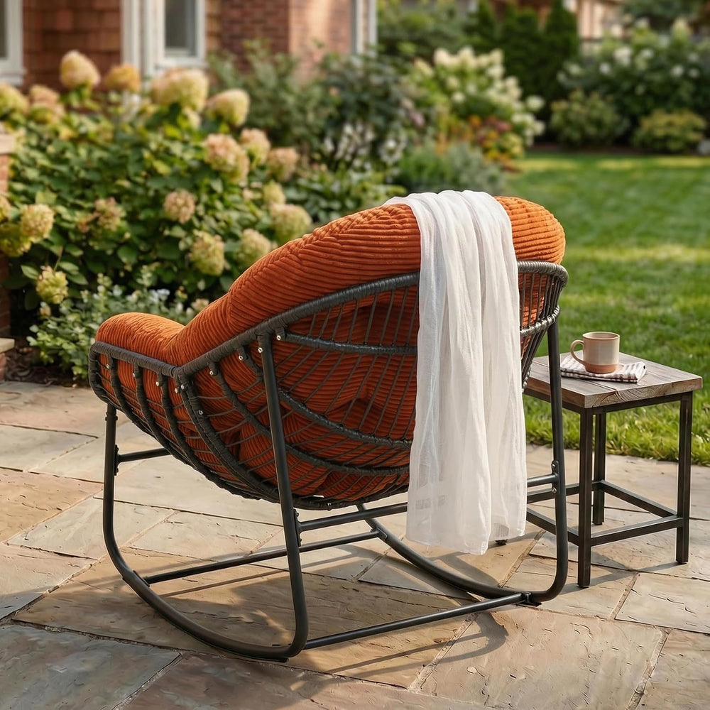 Large Egg Shaped Rocking Chair with Thick Cushion, Indoor Outdoor Papasan Cha...