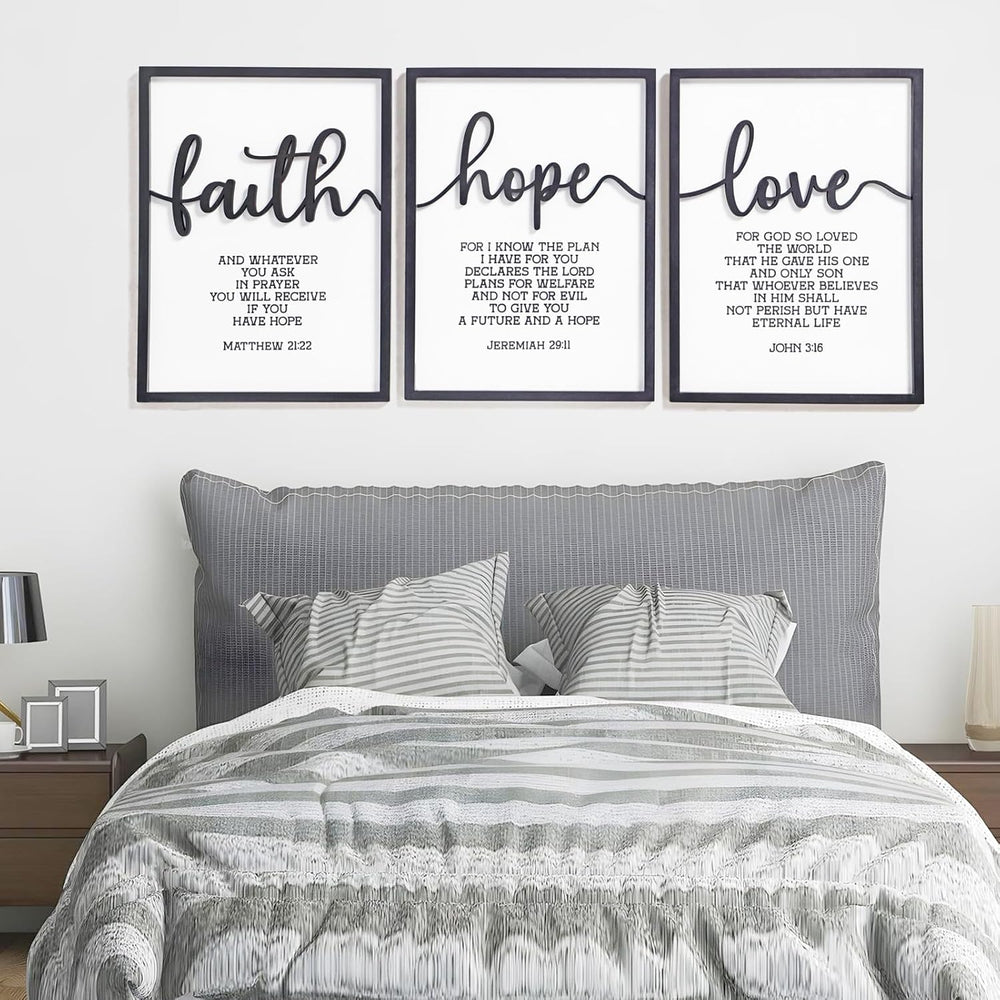 3D Wood Faith Hope Love Wall Decor, Christian Wall Art Bible Verses Wall Deco...