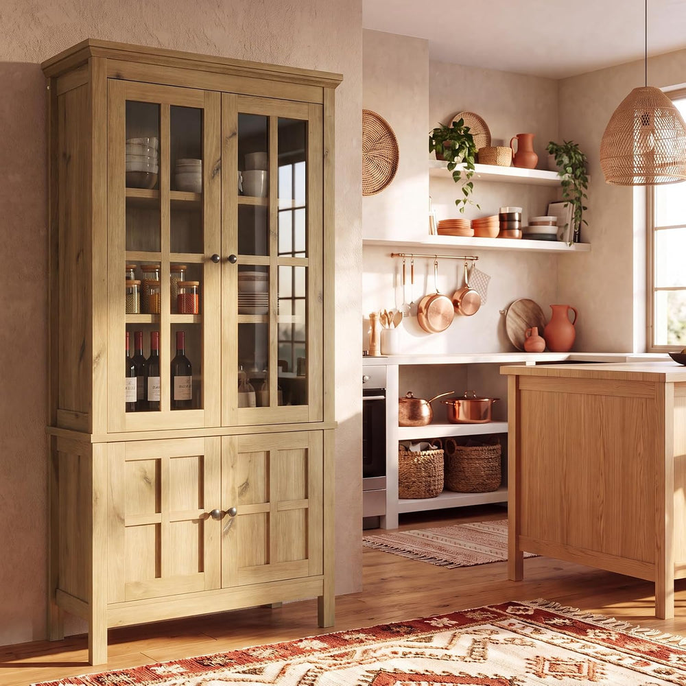 63" Kitchen Pantry Cabinet with Glass Doors,Farmhouse Storage Cabinets